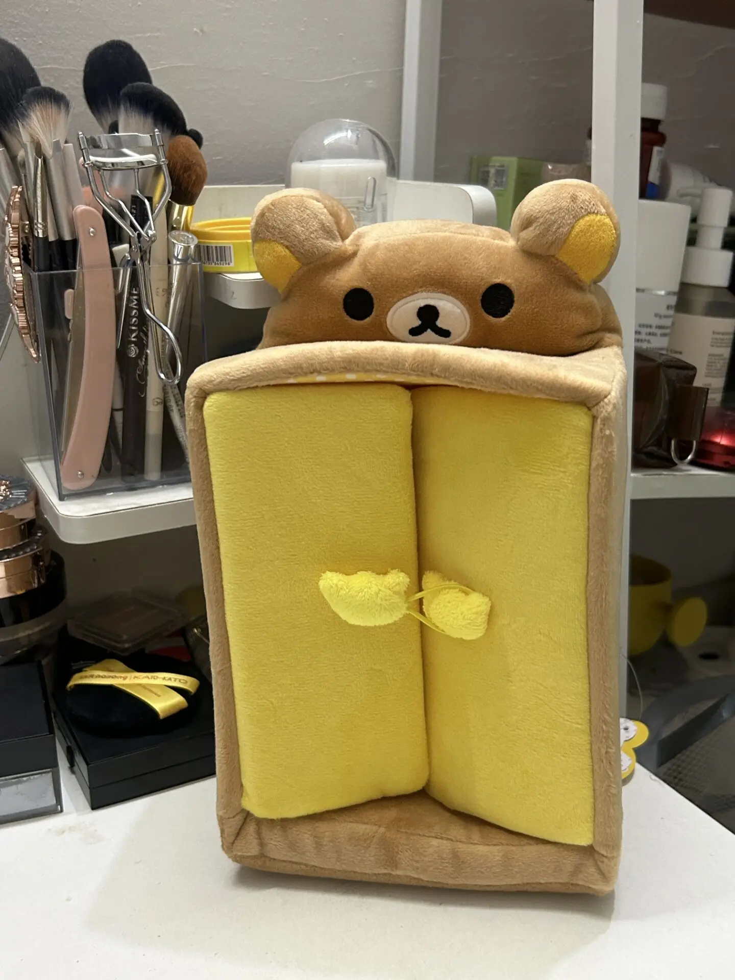 Rilakkuma Bear Peluche Scatola per guardaroba Custodia per cosmetici ripiena Contenitore per trucco Borse da tavolo per trucco per donne Ragazze Casa