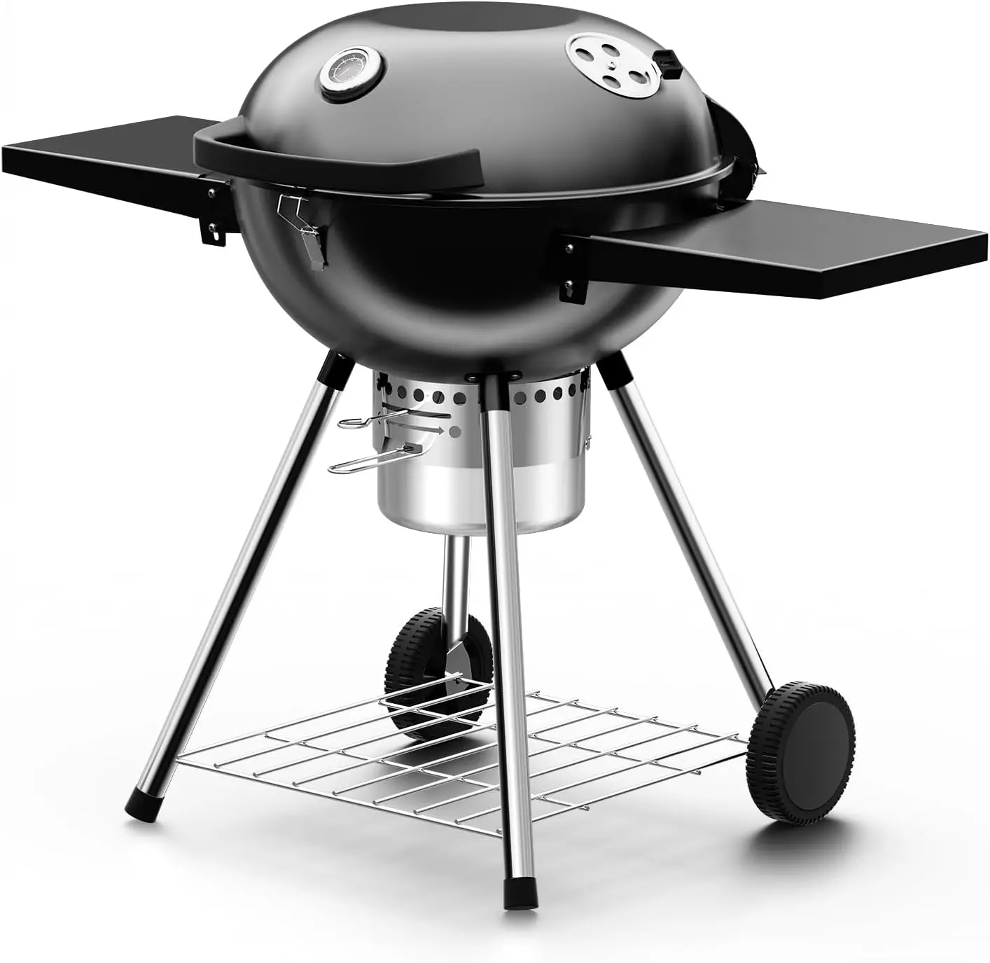 

22 Inch Charcoal Grill with 2 Foldable Side Tables,Charcoal Kettle Grills with Wheels,Outdoor bbq Grill,Portable Charcoal Grill