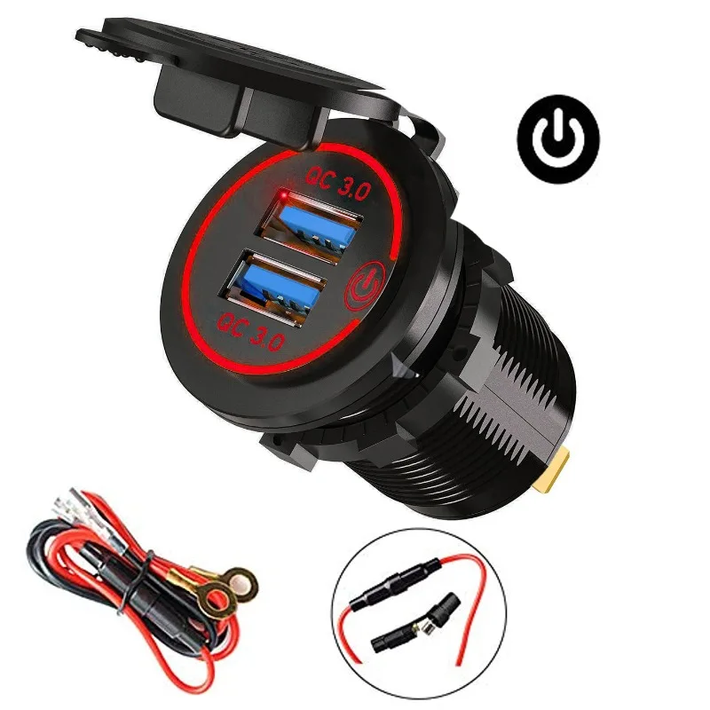 Chargeur de voiture tactile avec câble étendu, adaptateur Quick Charge 3.0 à double port pour une utilisation multi-véhicules