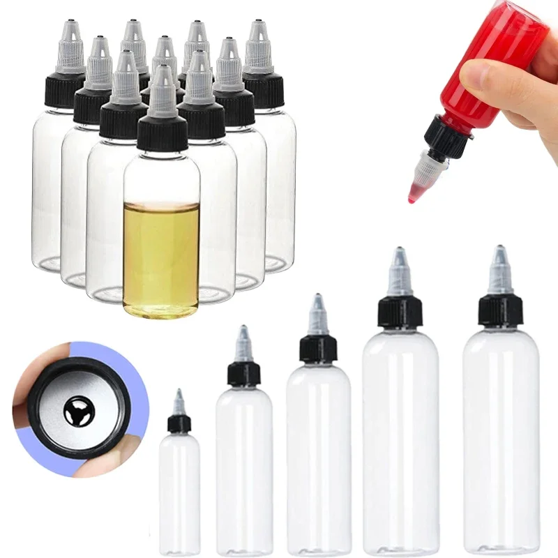 5Pcs 30ml-250ml Empty Clear Plastic PET Dispensing Bottles w/ Twist Cap Squeeze Bottles For Crafts Art Ink Liquid Soap Oils