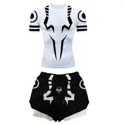 Heren Workout Compressie Set Jujutsu Kaisen Geprint Gym Top Trainingsshort Ademende Gaten Snelle Droge Sport Rash Guard Set