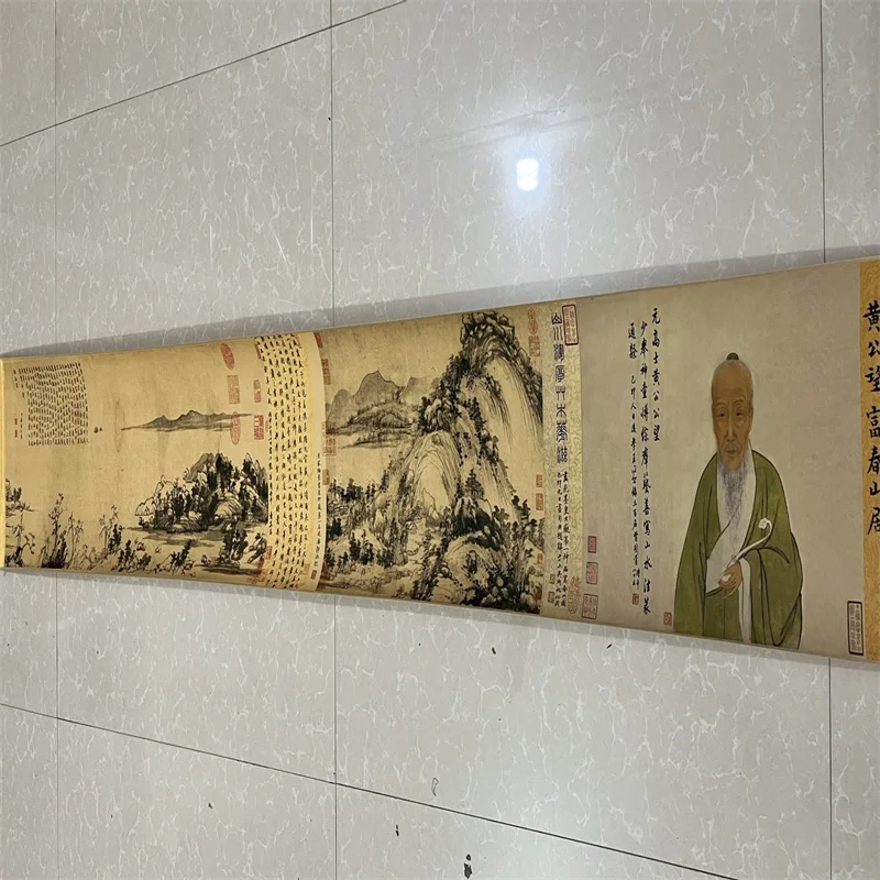China Old long Scroll Painting , Huang Gongwang's watercolor painting of Fuchun Mountain Residence collectibles