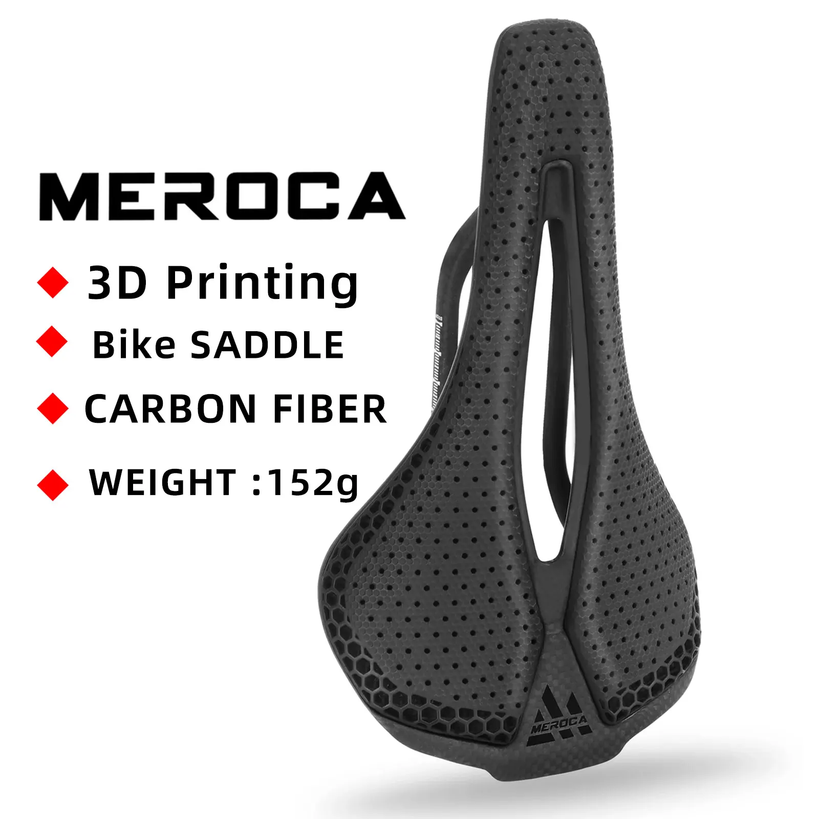 MEROCA 3D Printed Carbon Fiber Saddle Ultra-Light 152g Bicycle Rail Saddle 7x9mm Hollow Breathable Riding Road MTB Seat Cushion