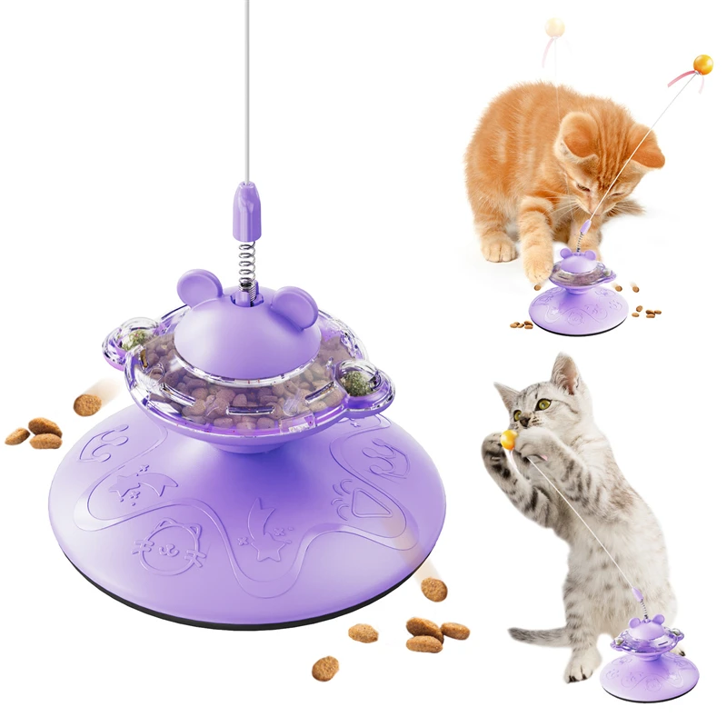 Cat Toy Tumbler Toys Cats Kitten Interactive Game Gleamy Intelligence Training Food Feeder Dispenser Toy with Fun Cat Stick&Ball