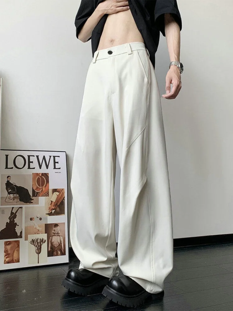 

Ice Silk Wide Leg Pants Men's Casual Trousers Summer Thin Straight Cut Faionable Straight Leg West Pants Folded Design
