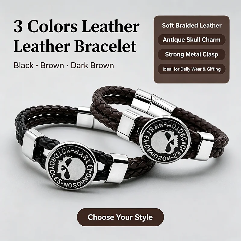 For Harley Davidson Motorcycle Styling Accessories Leather Braided Viking Bracelets for Men Boys Vintage Wirstband Bracelets