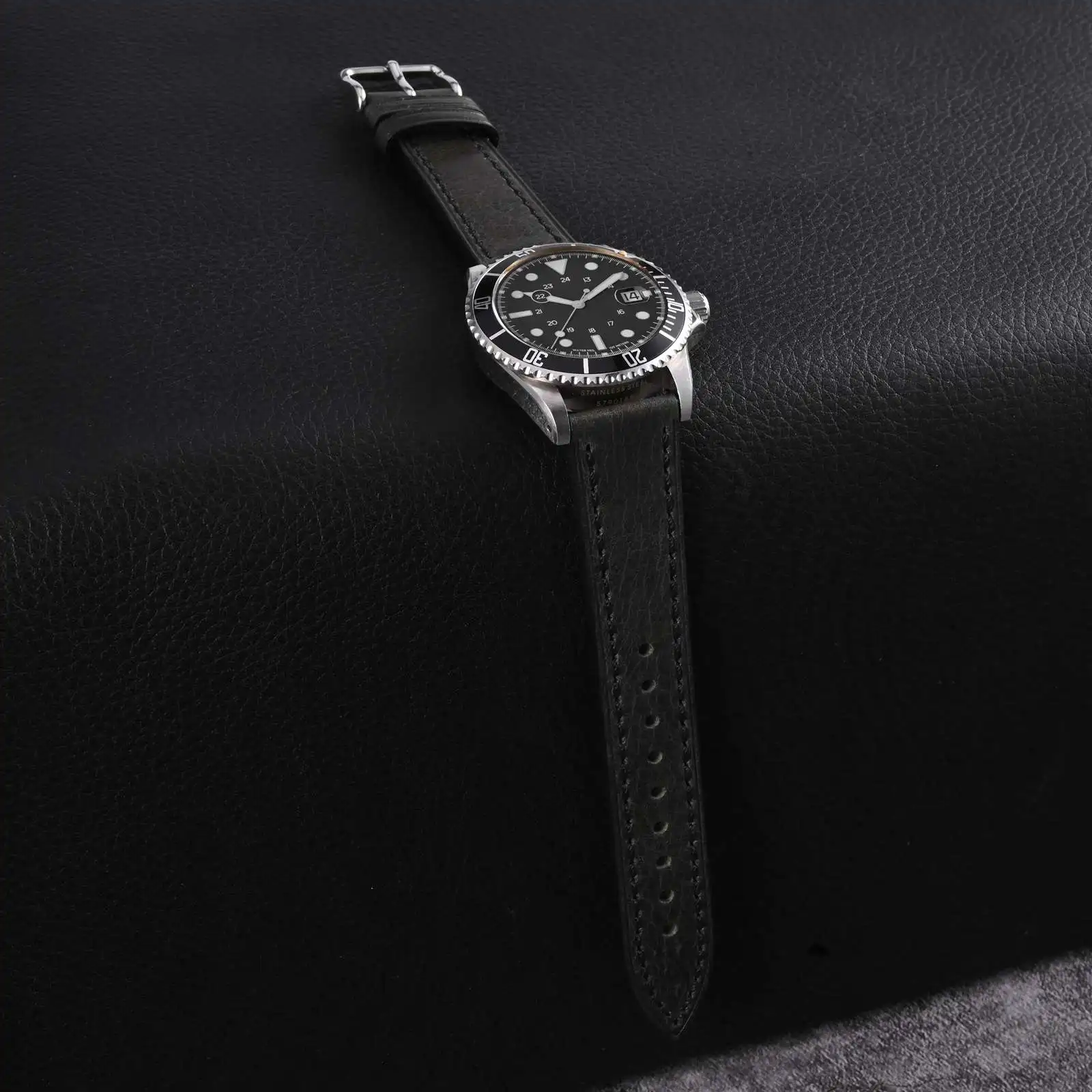 ANBEER Vintage Leather Watch Strap 18mm20mm22mm Watch Band Quick Release, Stainless Steel Buckle Silver