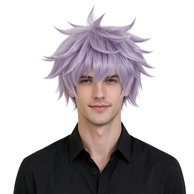 Halloween Anime Cosplay Wigs Jujutsu Kaisen Gojo Satoru Short Spiky Purple Heat Resistant Synthetic Costume Wig For Party Daily