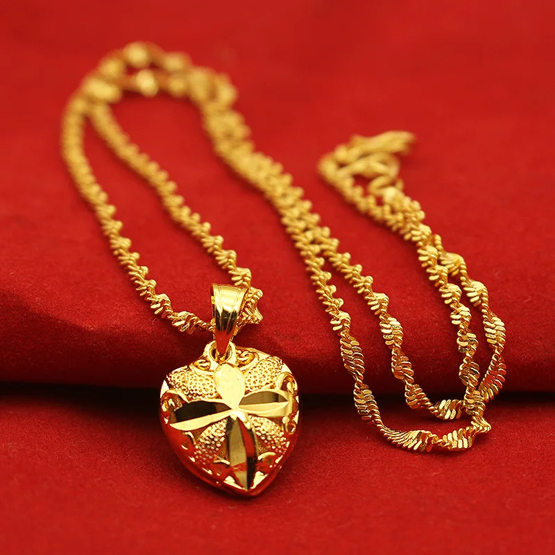 Color 18k Gold Necklace Short Chain Lovely Collarbone for Women Party Fine Jewelry Gift Real 24k 999 Yellow Gold Plated Pendant