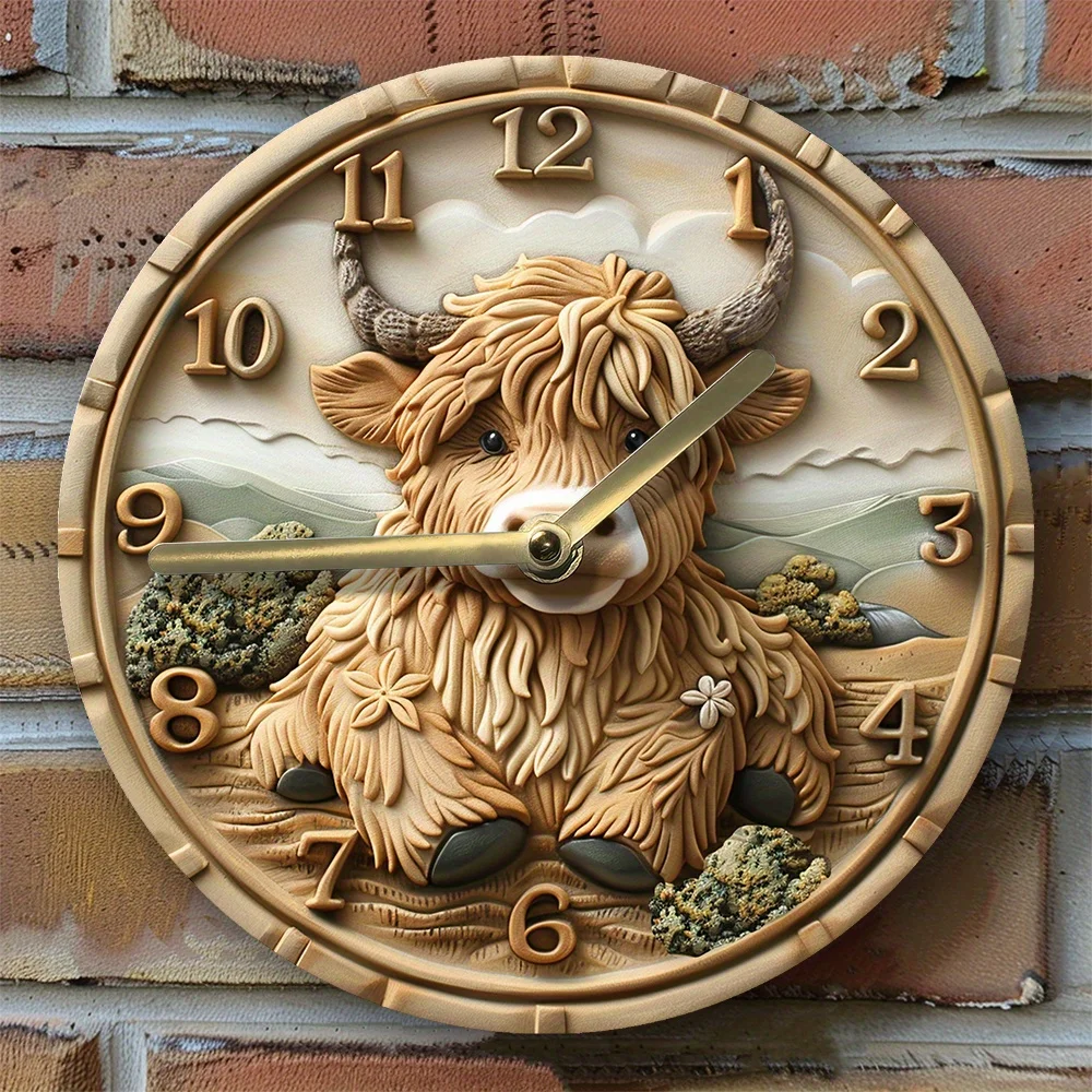 

Silent Highland Cow Wall Clock-Aluminum,Perfect For Summer Office&Home Decor farmhouse decor home decor wall clock modern design