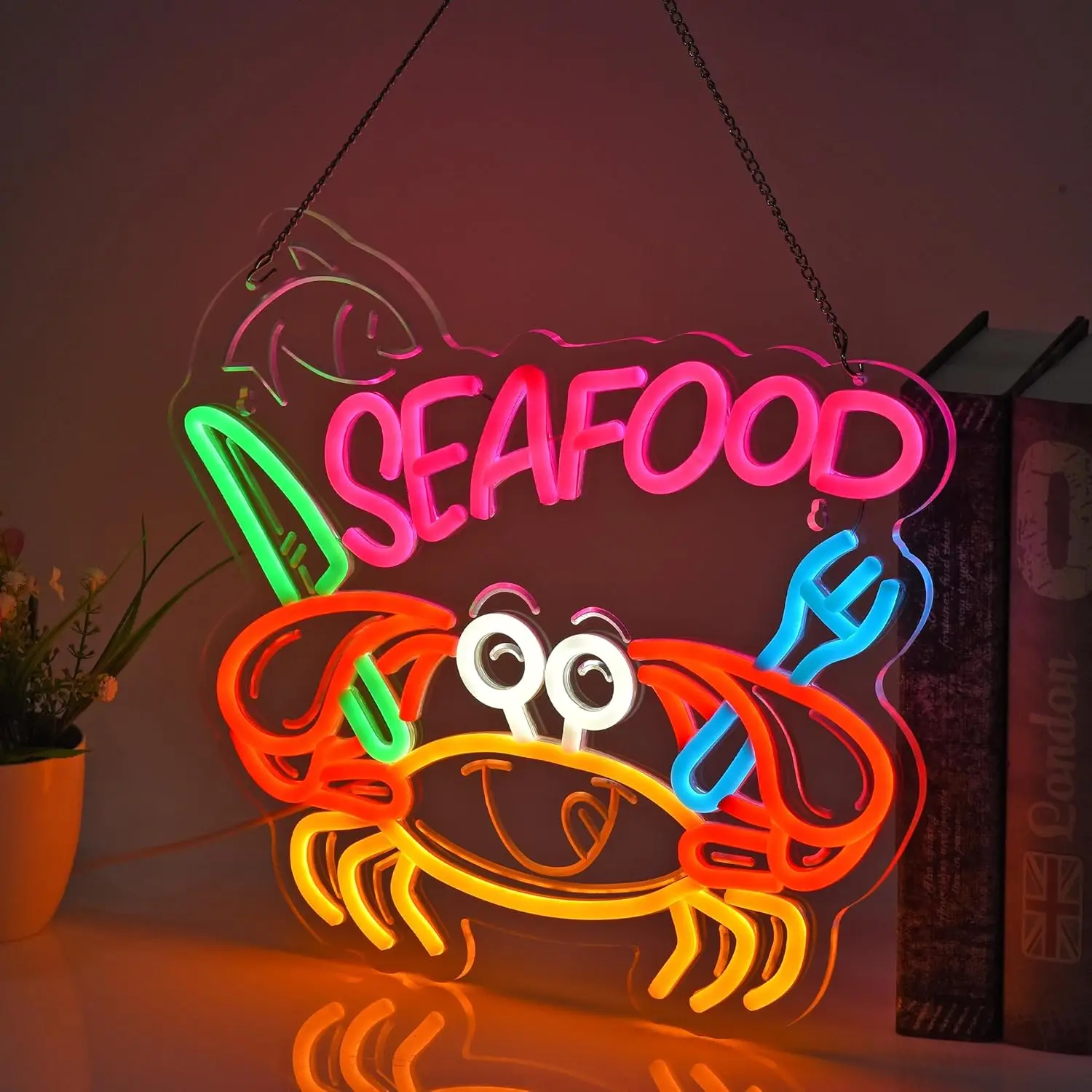 المأكولات البحرية النيون تسجيل عكس الضوء USB LED ضوء النيون معلقة لمطعم متجر السوق الاحتفال المنزل فائقة السطوع جدار ديكور الهدايا #3