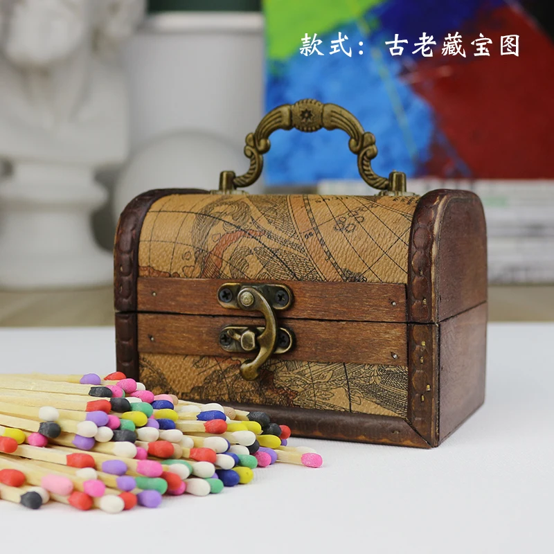 Antique Design Treasure Chest Safe Long Match Handle Fragrant Candle Lengthened With Colored Matches