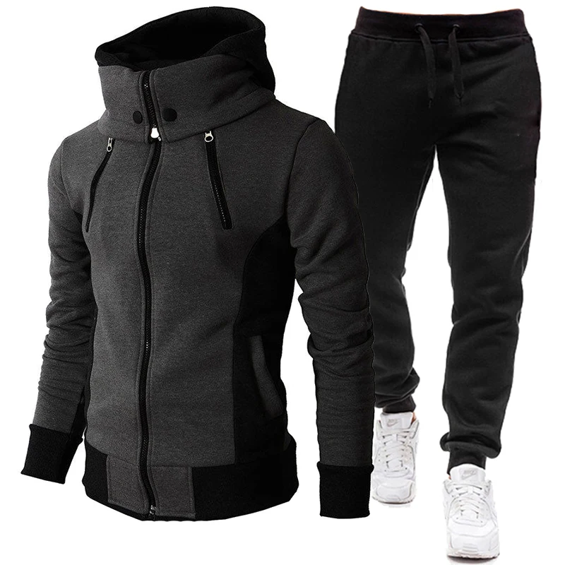 Chándal con capucha para hombre, conjunto de ropa deportiva, Sudadera con capucha y pantalones de chándal, ropa cálida de 2 piezas, trajes de otoño