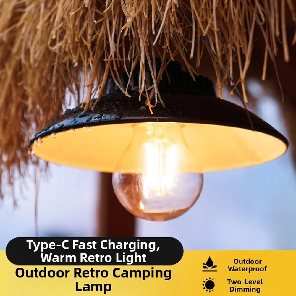 LED Lantern Vintage Aesthetic Type C Charging 2 Modes IPX4 Waterproof Outdoor Hanging Light for Camping Hiking or Yard