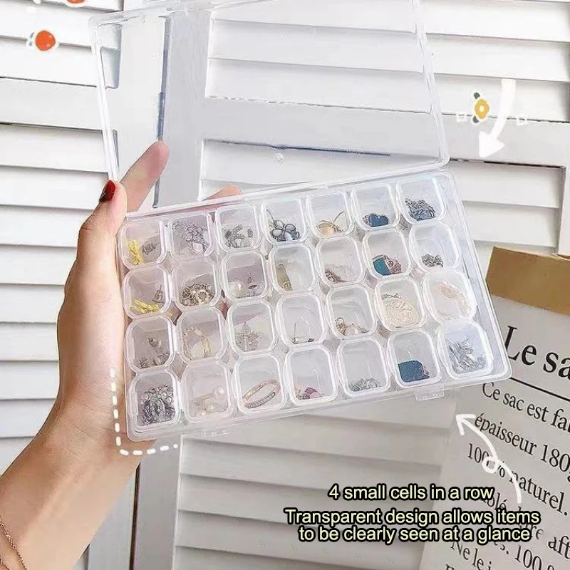 1PC 28 Grids Transparent Plastic Storage Jewelry Box Compartment Adjustable Container For Beads Earrings Box Jewelry Box Case