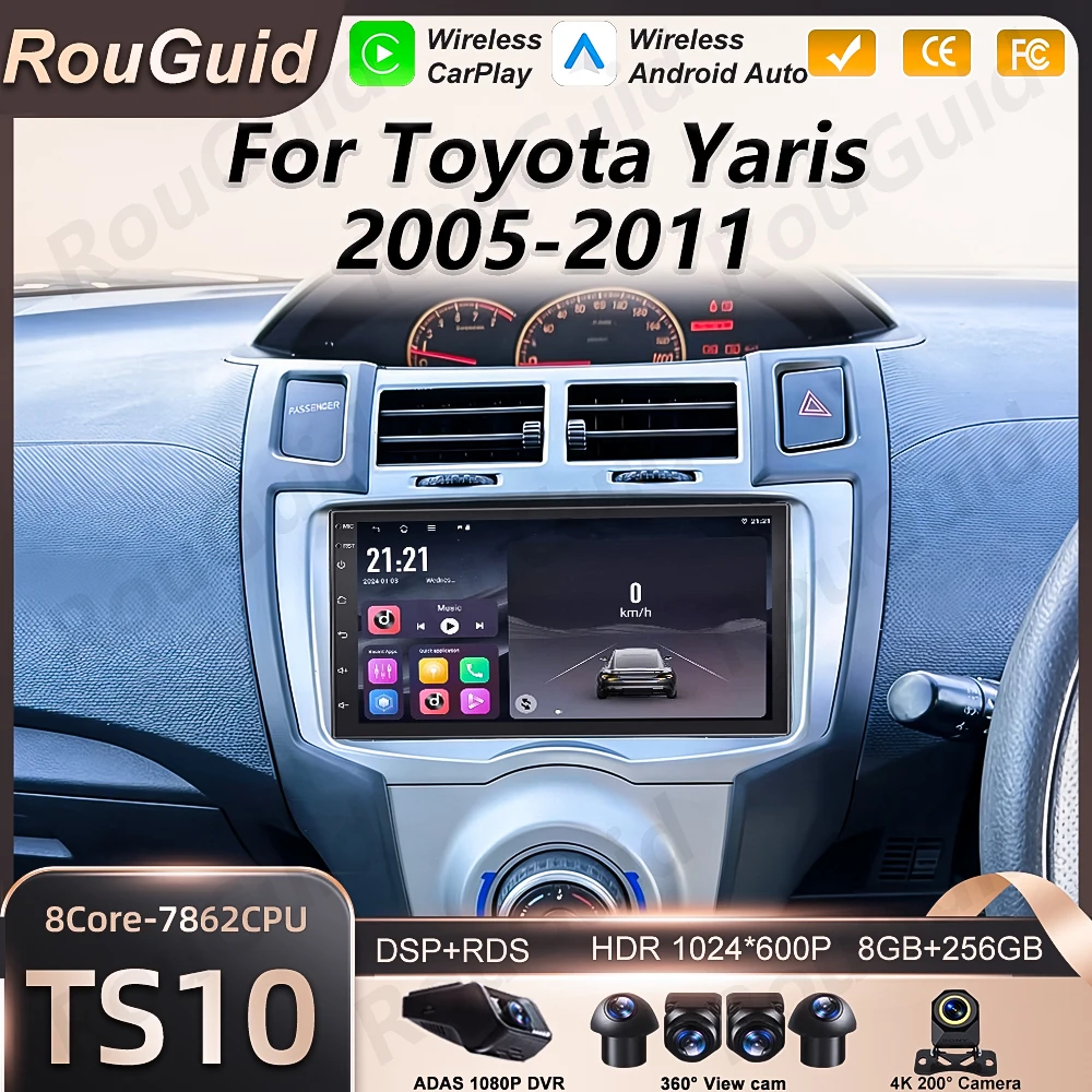 Radio para Auto con Android Auto para Toyota Yaris 2005 2006 2007 2008 2009 2010 2011, Reproductor Multimedia Carplay, Estéreo para Auto, Wifi, Pantalla 5G