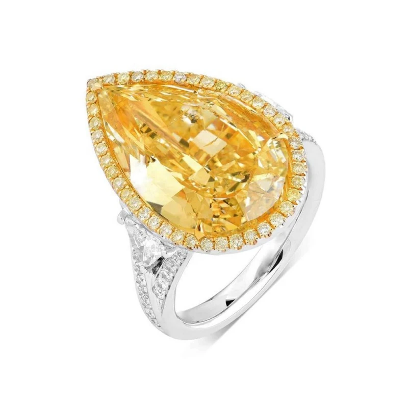 Bellux 925 Silver High Carbon Diamond Waterdrop Pear shaped Colorful Yellow Ice Cut Ring Gold Plated Luxury Jewelry Rings