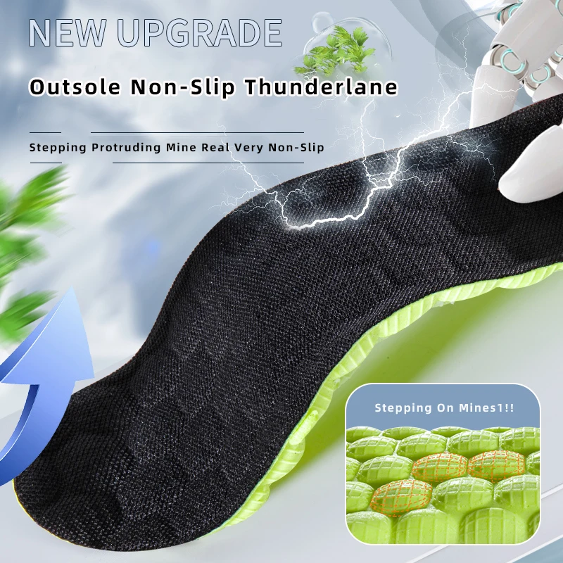 1 par de plantillas deportivas de látex verde para desodorización, absorción del sudor y soporte para el arco