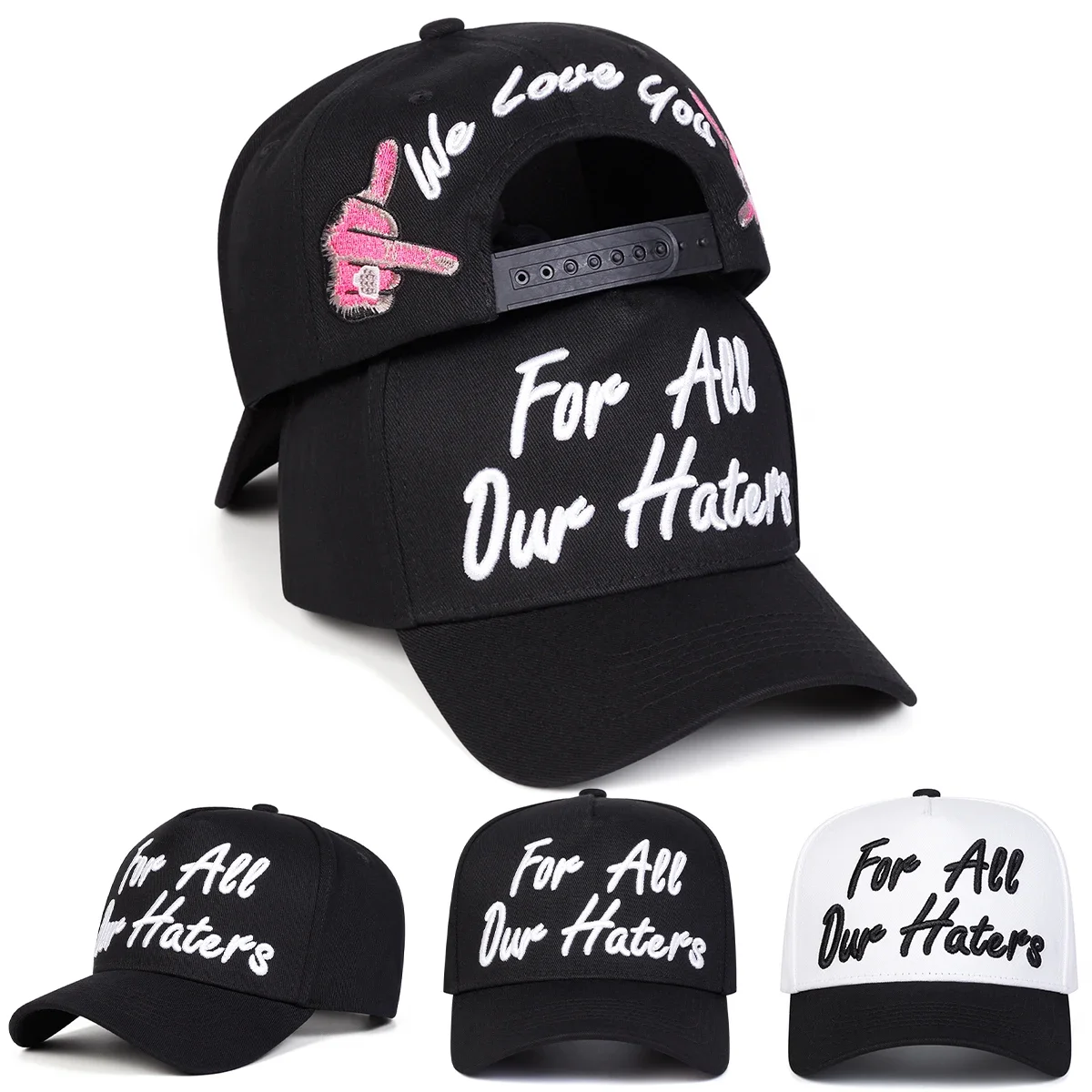 Unisex FÜR ALLE UNSEREN HATERS Baseballkappen mit Stickerei, Frühling und Herbst, verstellbare Freizeithüte für den Außenbereich, Sonnenschutzhut, Sportkappe