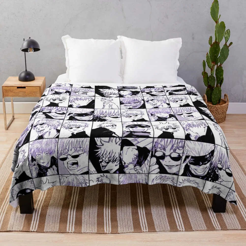 Gojo Satoru manga collage -color version Throw Blanket fleece bkanket baby blanket