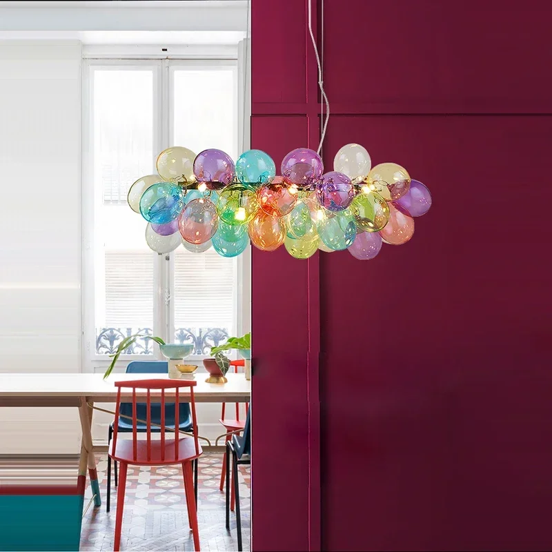 

Post-modern Colorful Glass Ball Chandeliers Glossy LED Decor Indoor Hanging Lighting Dining Living Bedroom Pendant Lamps