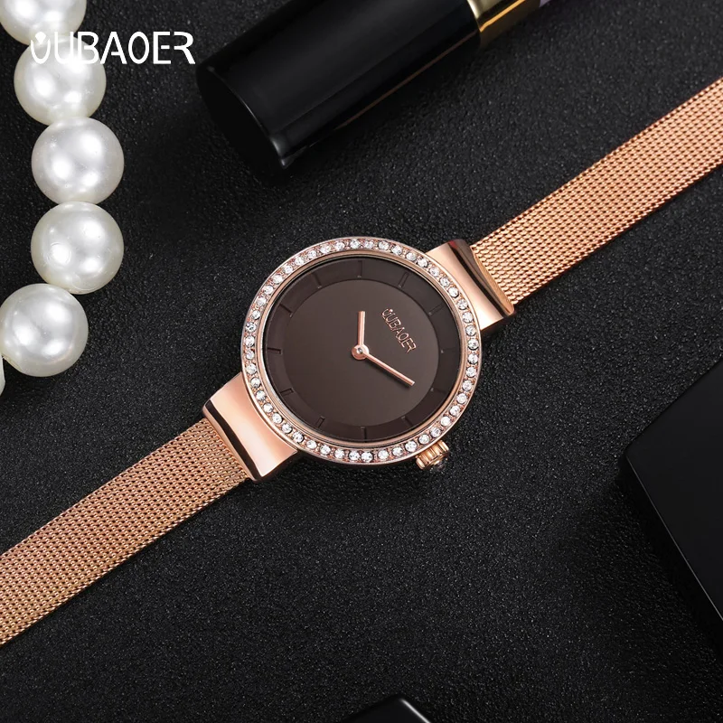 OUBAOER Woman Heartbeat Series Ladies Watch Ultra-thin Japanese Movement Women's Stainless Steel Mesh Strap Waterproof Wrist