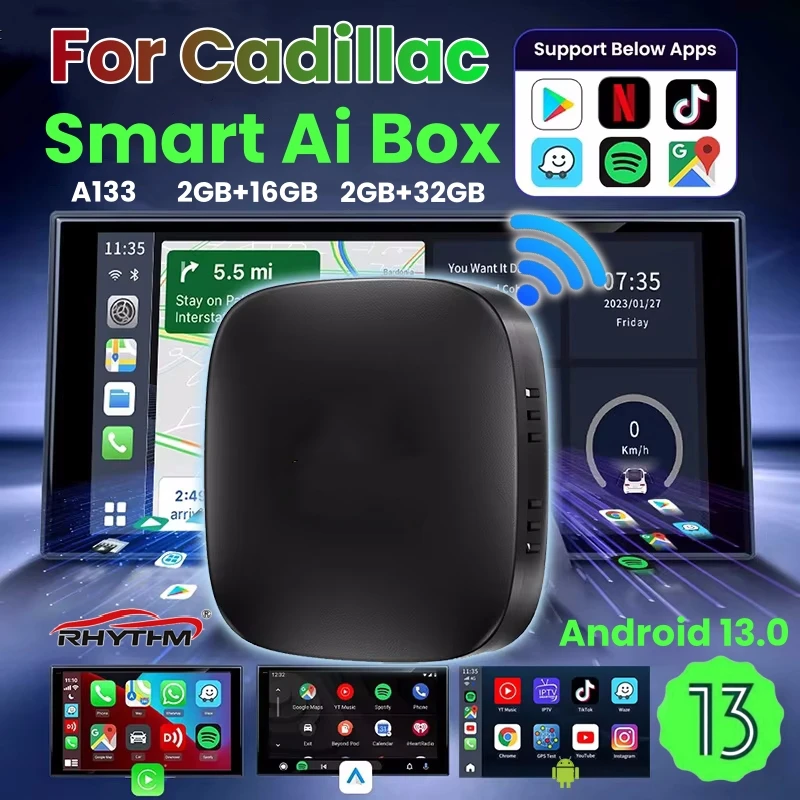 CarPlay Ai Box Android 13 Wireless Android Auto For Netflix Youtube For Cadillac ELR ATS CTS CT6 XTS XT4 CT4‑V CT5‑V XT6 LYRIQ