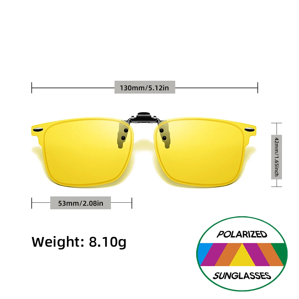 Blendfreie Nachtsicht-Clip-on-Brille, gelbe polarisierte Gläser für sicheres Fahren, universelles hochklappbares Design für Korrektionsbrillen – Detail 2