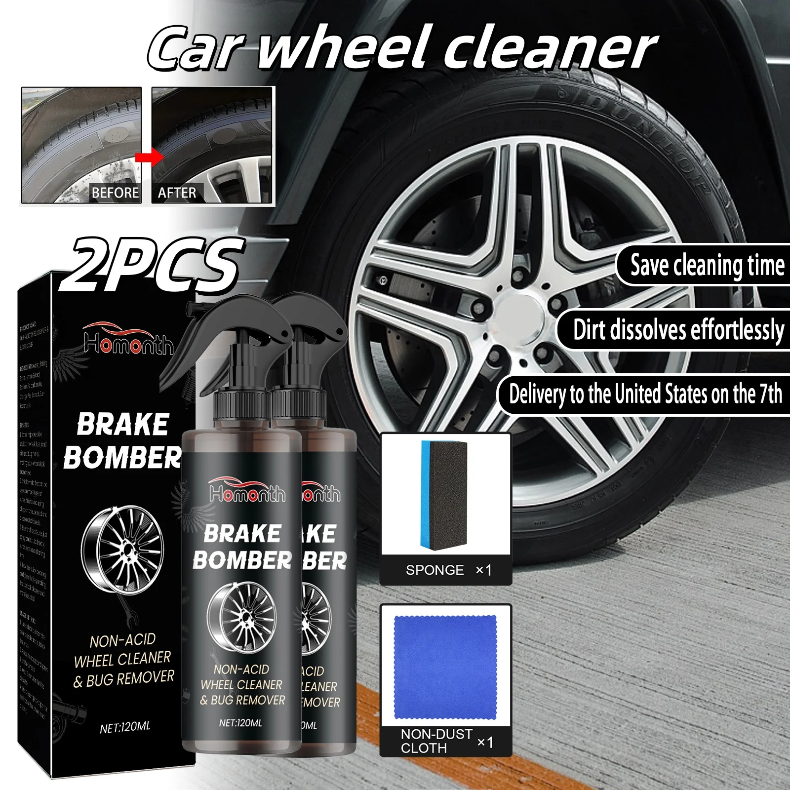 

2PCS Rim Cleaner For Car Liquid Cleaner Spray Mild For Wheel 120ml Powerful Wheel Repair Cleaner Remover Supplies For Alloy