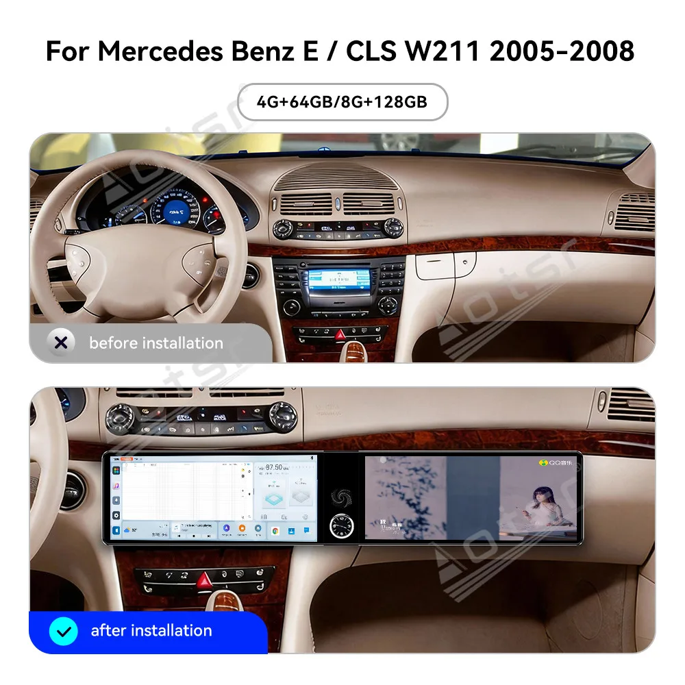 

Двухэкранный мультимедийный проигрыватель 12.3'' на Android 13 с функцией Plug & Play для Mercedes Benz E/CLS W211 2005-2008, навигационная система, стерео-головное устройство