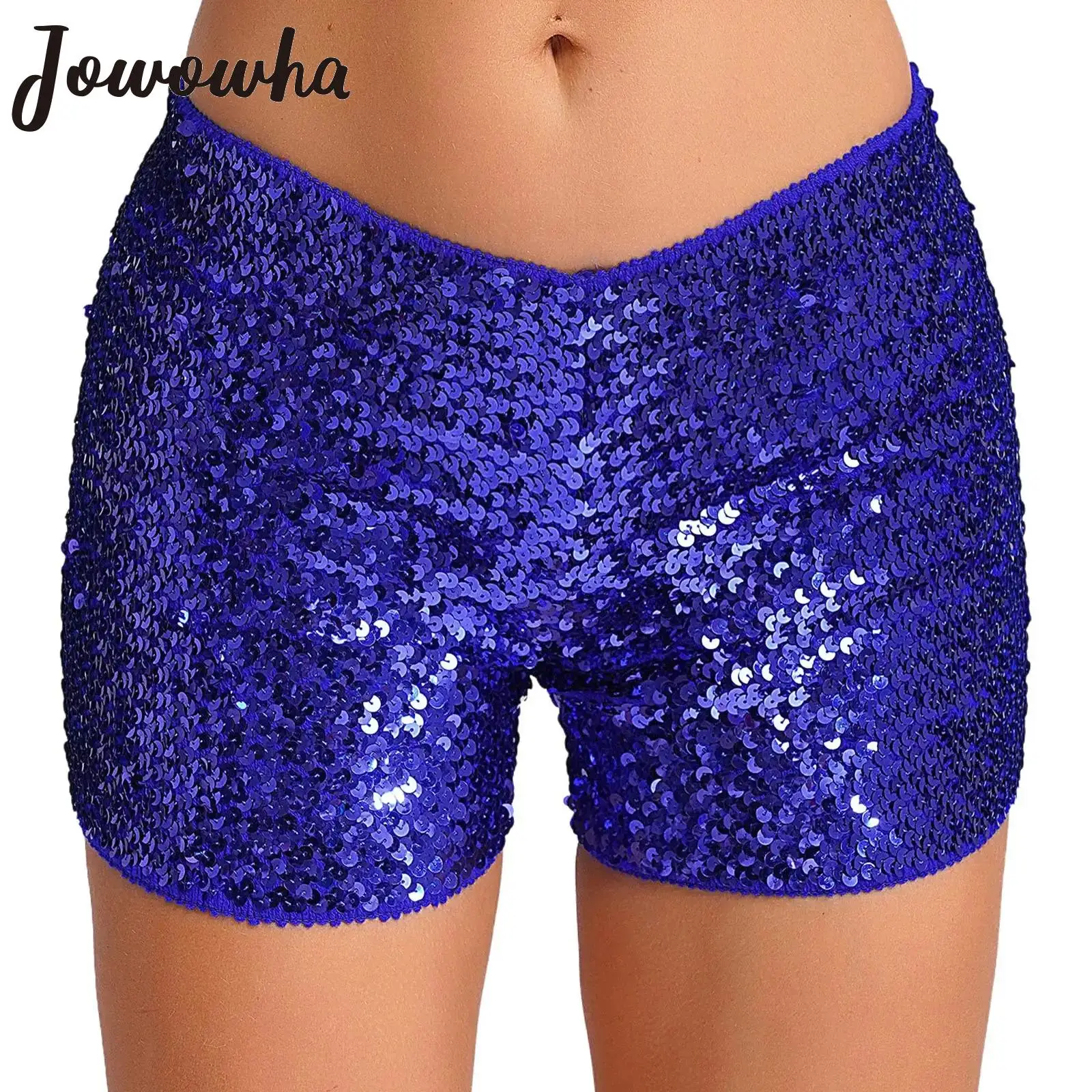 Womens Shiny Sequins Shorts Low Rise Stretchy Hot Pants Rave Party Night-Out Shorts Club Music Festival Concert Dancing Clubwear