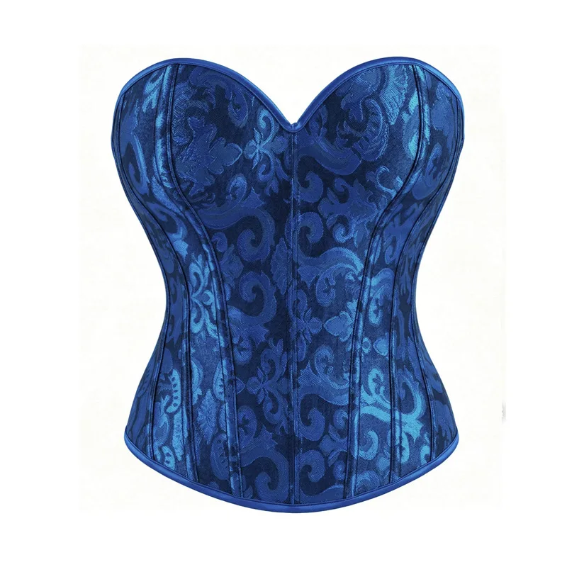 Women Corset Top Vintage Gothic Jacquard Bustier Lace up Boned Shapewear Overbust Corselet with Zipper