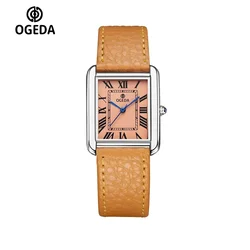 Ogeda 2025 New Square Men's Quartz Watch Mineral Glass Alloy Case Leather Strap Sports Waterproof 3Bar Reloj Hombre Watch