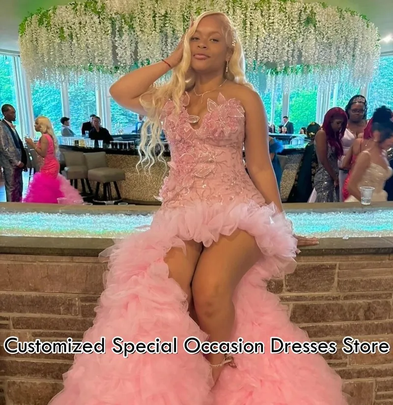 Charming Cocktail Dresses Sweetheart Sleeveless Cascading Ruffles Sequins Party Dress Gala For Women Short Prom Gowns Customized