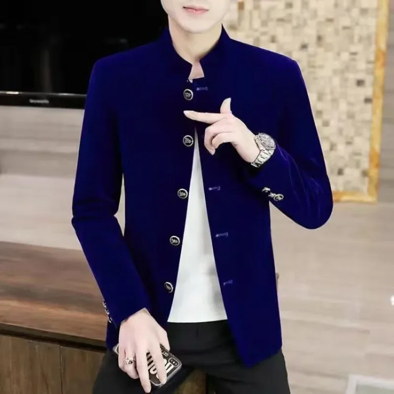 

Модный бархатный однотонный мужской пиджак, повседневный, модный, новинка 2024 года, пальто, роскошный дизайнерский классический винтажный элегантный мужской пиджак