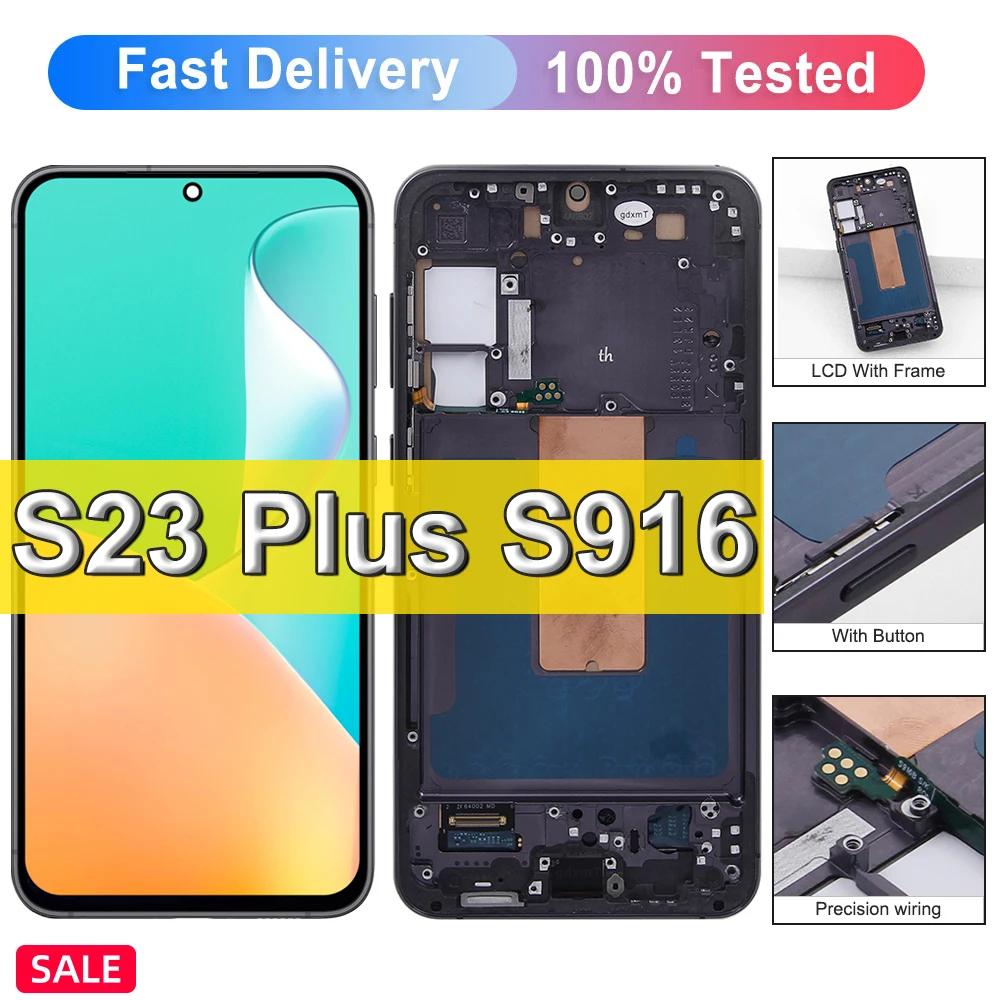 TFT S23+ Screen, For Samsung Galaxy S23 Plus 5G LCD Display S916B G996B/DS Touch Screen Digitizer Assembly Replacement +Frame