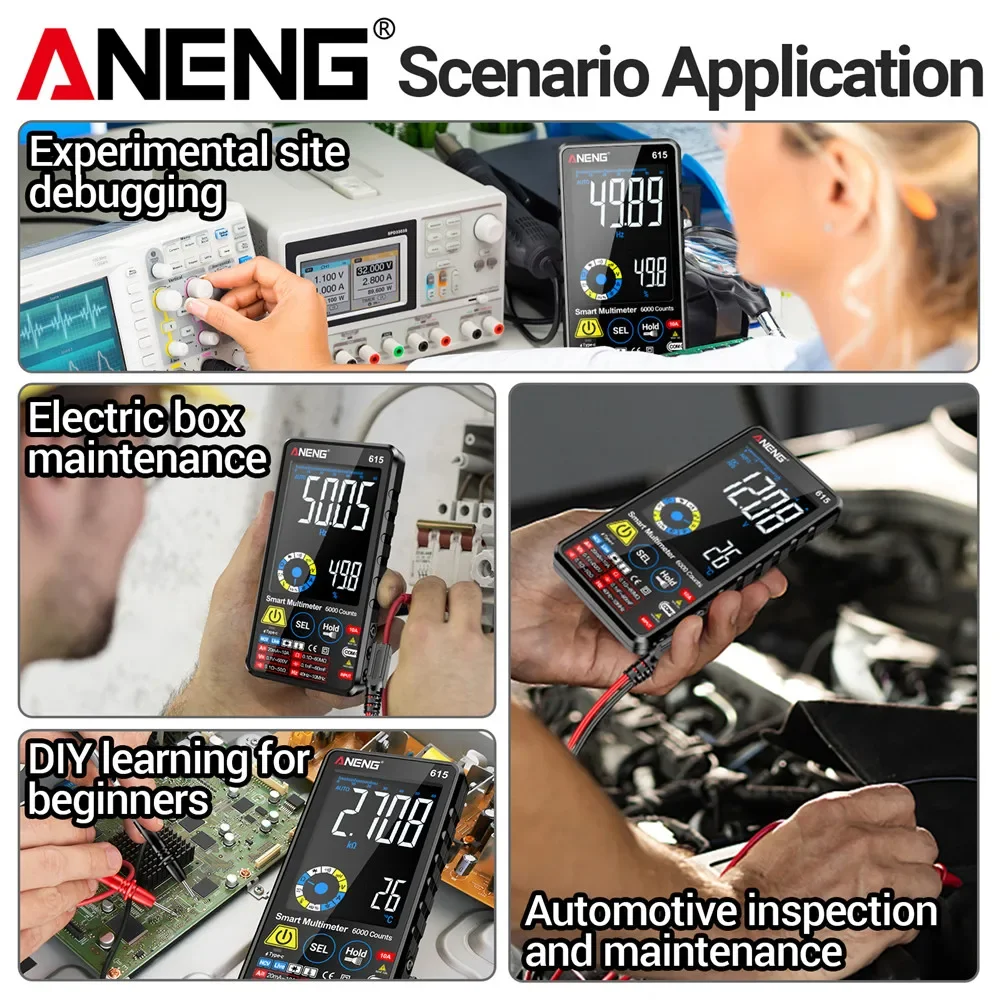 ANENG 615 Multimeter Smart Touch Multitester Diode Lithium Battery Charging Tester 6000 Counts AC/DC Voltage/Current Meters