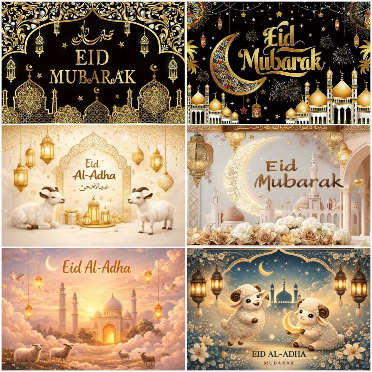 

Eid Mubarak Theme Background Golden Crescent Moon Backdrop Eid Party Decoration Banner Islamic Muslim Kareem Wall Poster Gifts