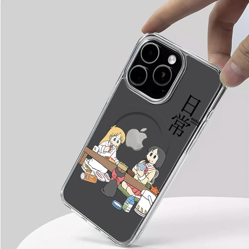 Милый чехол для телефона с изображением аниме N-Nichijou для iPhone Plus 11, 13, 12, 14, 15, 16 Pro Max, прозрачный магнитный беспроводной чехол Magsafe