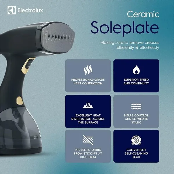 Electrolux-vaporizador portátil de mano para ropa y tela, boquilla de vapor de placa de cerámica de calor rápido, 2 en 1, para arrugas de tela, 1500 vatios