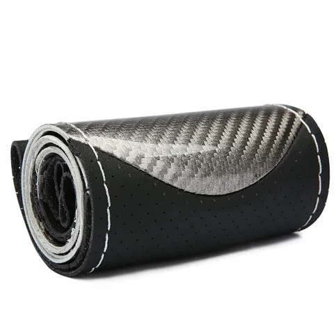 New Carbon Fiber Steering Wheel Cover Car Leather Protector Car Steering Braiding Cover 38 cm DIY Car Interior Set 10 best sales suzuki jimny steering wheel cover - №5