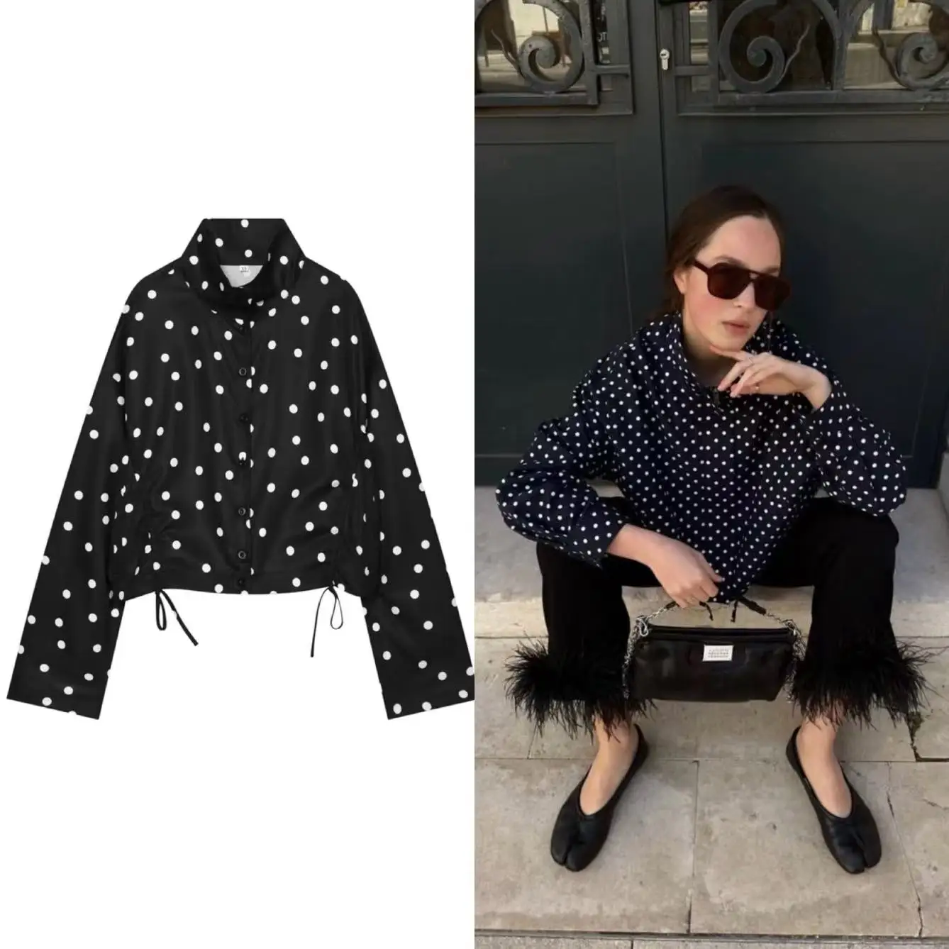 2026 New Women's Polka Dot Flight Jacket Loose Long Sleeve Top Everyday Commuter Style Pilot Zipper Short Jacket
