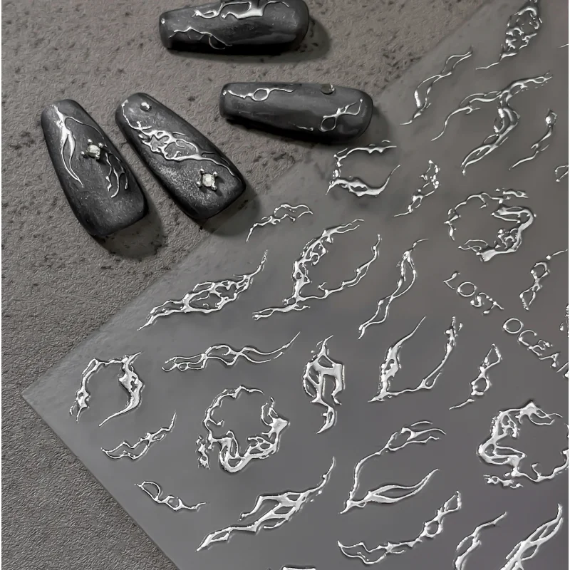 Luxury Silver Abstract Wavy Lines Nail Stickers Irregular Vortex Curves Self-adhesive Nail Decorations DIY For Manicure Supplies