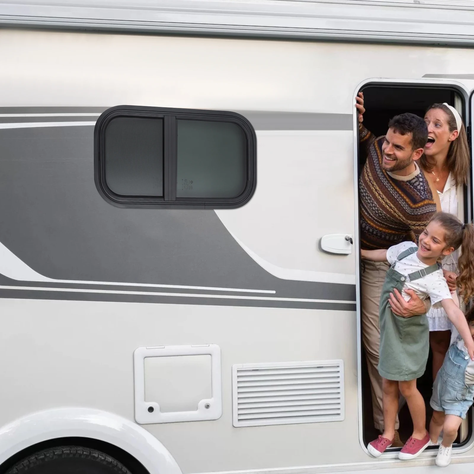 نافذة RV/التخييم العمودية - زجاج مقسى 12 بوصة عرض × 22 بوصة ارتفاع مع شاشة، ظل مدمج - بديل لنوافذ التخييم/RV والرياح #2