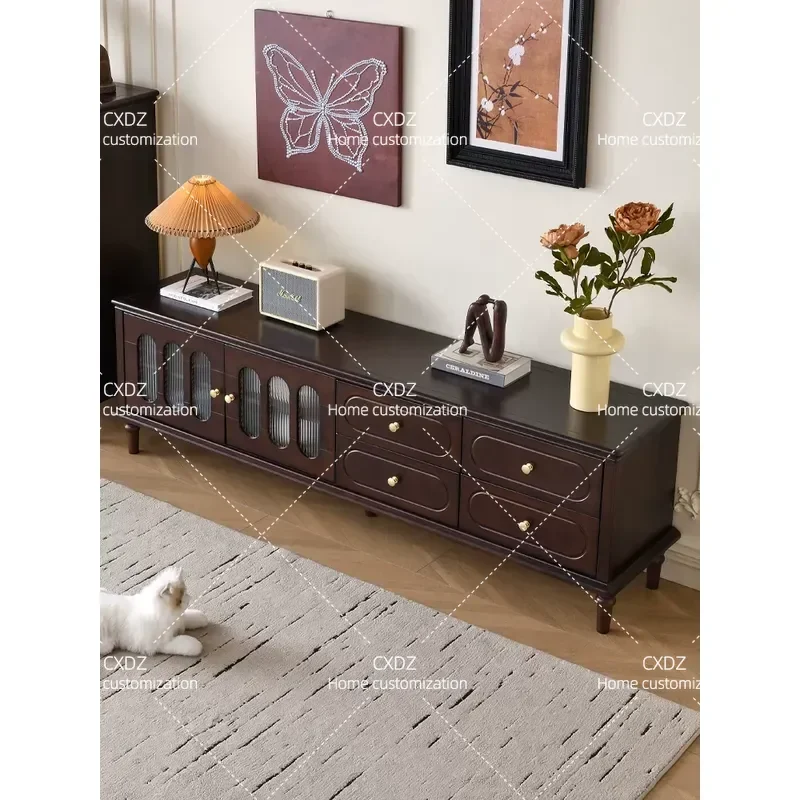 Solid Wood TV Cabinet Floor Standing Storage Unit Antique Style Living Room Media Console Home Entertainment Center Furniture