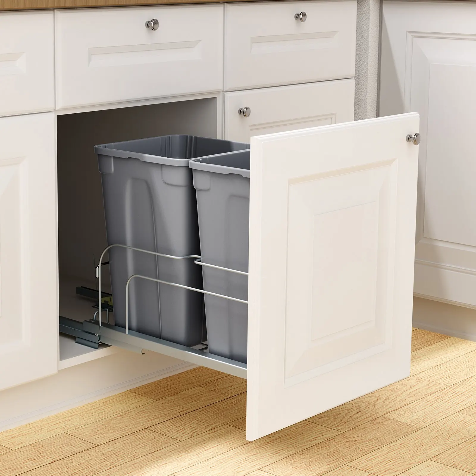 

Pull-Out Trash Can, 27 QT x2 Double Under Mount Kitchen Waste Container, Heavy Duty Garbage Recycling Bin with Door Kit and S