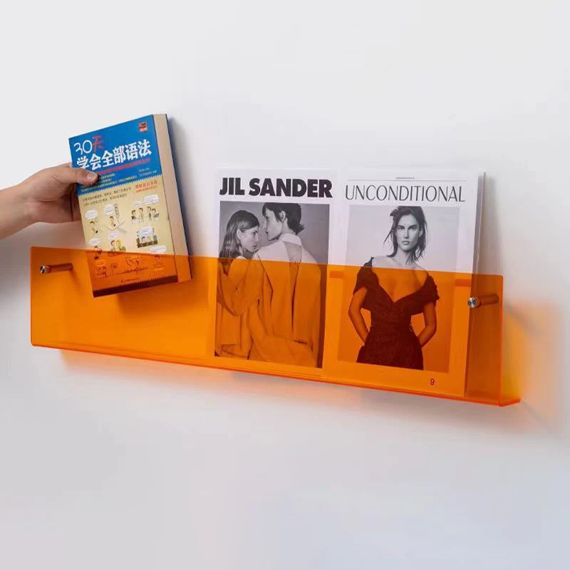 Colorful Acrylic Floating Bookshelf, Invisible Wall Shelf, Literature Display Shelf, Brochure Holder for Living Room and Office