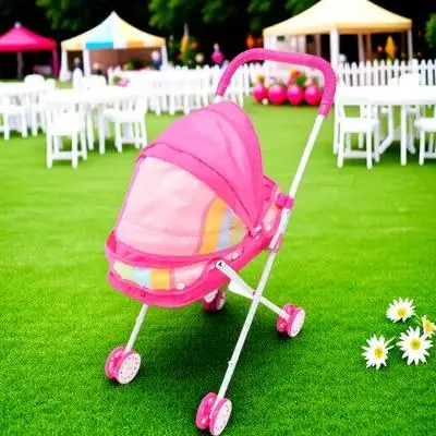 

Lightweight Compact Foldable Stroller for with Large Storage Space Soft Handle Role Play Accessory for Imaginative