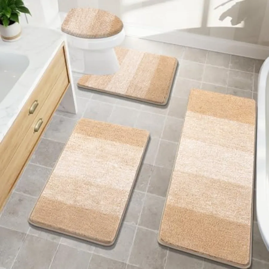 

Baroom Rugs Sets 4 Piece Soft Absorbent Mifiber Ba Rugs wi U-Shed Contour Toilet Ruand Toilet Lid Cover i Non-Slip P Shaggy Ba
