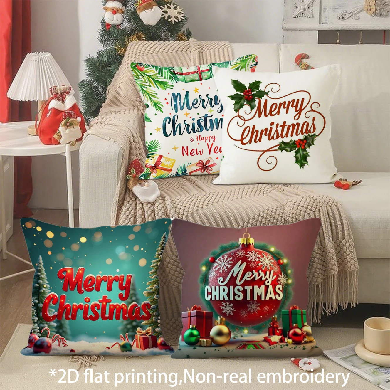 Christmas Themed Throw Pillow Covers Pattern Cushion Cover Suitable for Sofa Bedroom Car Pillow Cover